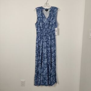 MSK Women's Blue & White Floral Maxi Sundress Size XL NEW Bohemian Beach Summer